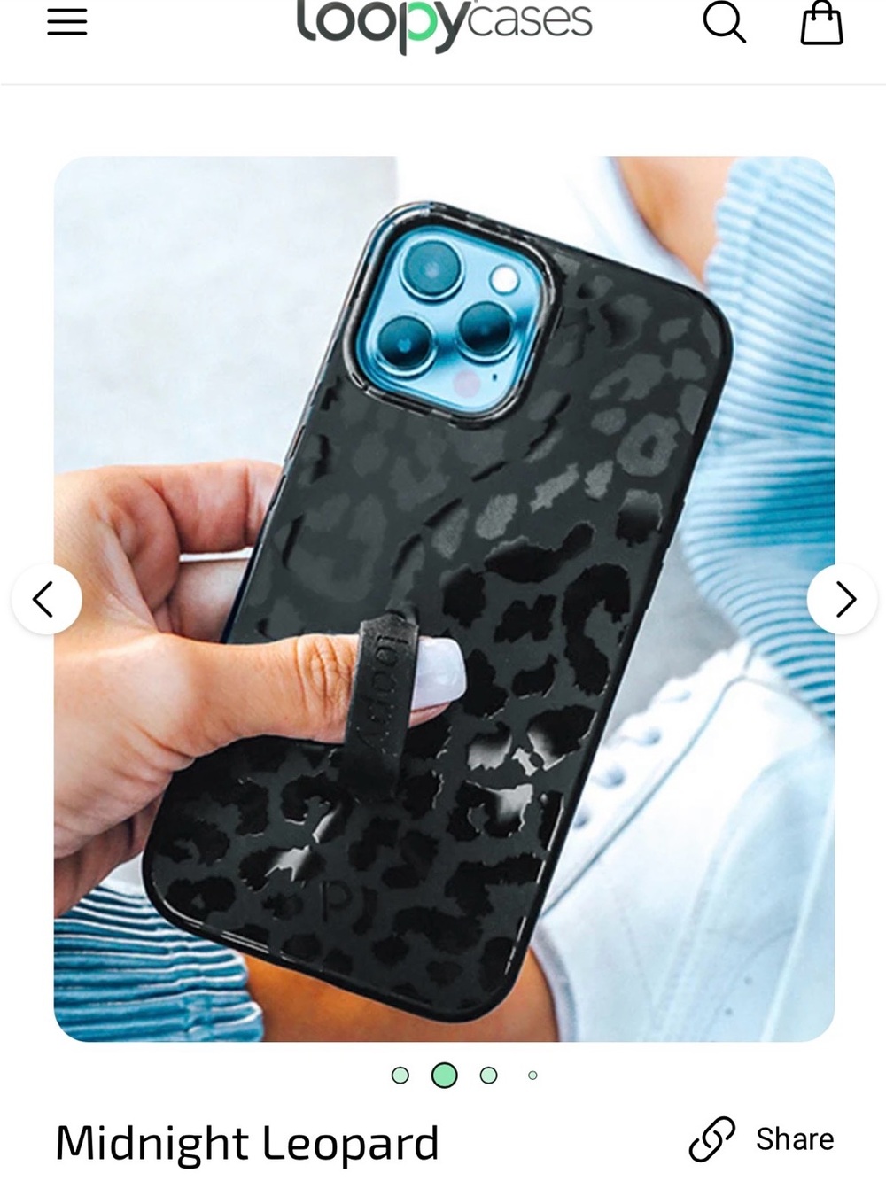 LoopyCases Midnight Leopard Black Phone Case with Finger Loop